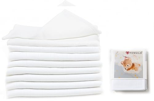 FENSILO Muslindukar, dregellappar, 8-pack, 60 x 60 cm, babytygblöjor för pojkar och flickor, vita