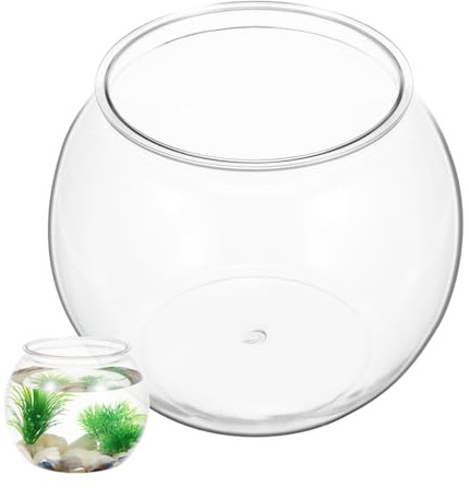 Plastic Fish Bowl Round Clear Goldfish Vases for Betta Aquarium Home Decor Party Drinks Crafts Unbreakable Transparent PET Tank 22 x 17.5 CM