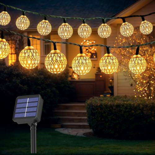 Catena Luminosa Esterno Solare 7M 50LED, Stile Marocchino Luci Solari da Giardino, IP65 Impermeabile luci da Esterno Giardino Solari, 8 Modalità per Terrazzo, Gazebo, Festa, Balcone (Bianco Caldo)