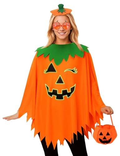 HERMORRYSS Costume Citrouille, Deguisement Citrouille Adulte, Lumineux de Nuit Halloween Costume Enfant, avec Verres, Chapeau et Sacs à Bonbons, pour Halloween, Carnaval, Cosplay, Fête à Thème