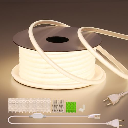 BENLUN Striscia LED COB 220V Esterno Impermeabile 30 metri, 4000K Bianco Naturale 300W 288LEDs/M CRI 90+ Luci LED, Strisce LED senza Trasformatore per Commerciale, Camera da letto