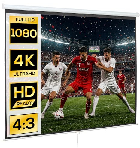 HOMCOM Pantalla de Proyector Manual 120 Pulgadas, Pantalla de Proyección, Formato 4:3/16:9, para Interior y Exterior, Eventos Deportivos, Cine en Casa, Oficina, Patio, 244x183 cm, Blanco