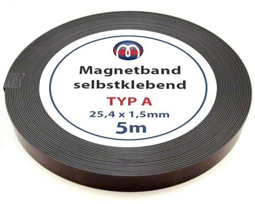 Bande magnétique autocollante super qualité - type A anisotrope - 1,5mm x 25,4mm x 5m