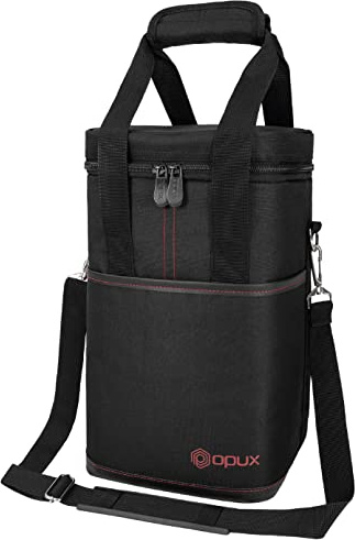 Opux 4 Bottle Insulated Wine Cooler Bag - Leakproof Padded Portable Wine Bottle Carrier for Travel Picnic BYOB Gift (Black)