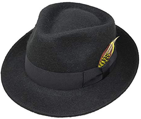 Borges & Scott Alpacka Doyle – Teardrop Fedora-hatt – alpacka ullfilt – avtagbar fjäder – kan rullas upp för resor – vattenavvisande – unisex, svart, 56 cm
