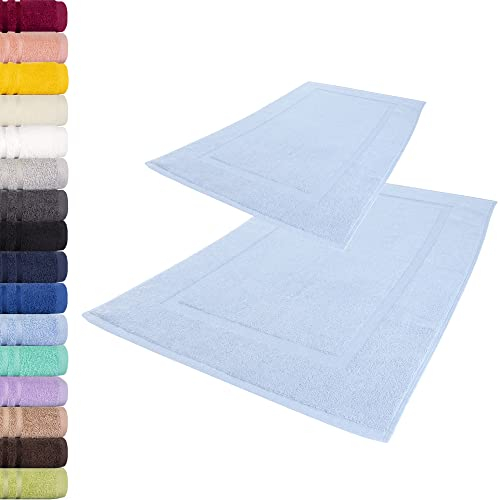 Lavea® 2er Set Badematte 50x80 cm – Waschbare Badematten aus 100% Baumwolle, Frottierserie Elena, 800 g/m², extra saugstark und strapazierfähig – ideal für Badezimmer und Dusche – Delphinblau