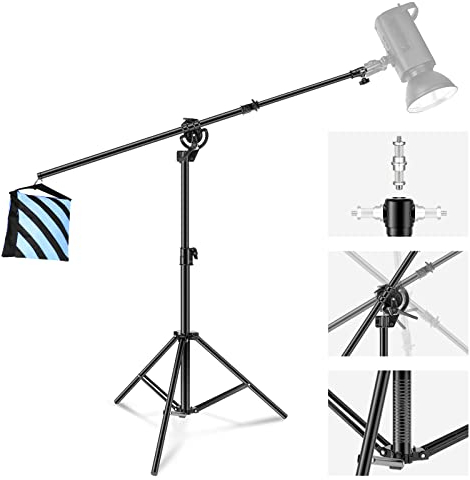 NEEWER 2-in-1-Foto-Lichtstativ, 9.7ft Schwerlast Stativ aus Aluminiumlegierung mit 3.8ft Auslegeram und leerem Sandsack für Videolicht, Blitz, Reflektor, Softbox für Studio-Foto-Videoaufnahmen