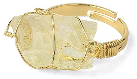 Ringe Herren, Vintage Verstellbare Ringe Unregelmäßiger Citrin-Stein Naturkristall Offene Ringe Vergoldete Drahtwicklung Stapelbare Reiki-Balance-Fingerringe Schmuck-Hochzeitsgeschenk Für Damen U