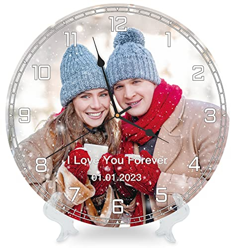 witfox Relojes de pared redondos personalizados con foto silenciosa, sin tictac, imagen, texto y logotipo, relojes de pared personalizados para decoración de sala de estar, oficina, madera, 10