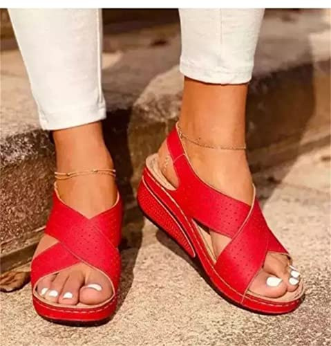 LUWAY Zapatillas de cuña de Verano Zapatillas de Plataforma de tacón Alto para Mujer Zapatos de Exterior para Mujer Sandalias de cuña de Zueco básico Sandalias con Chanclas,Rojo,US8/EU40