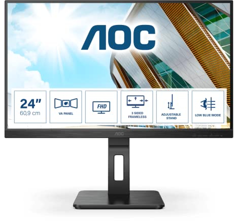 AOC 24P2QM - 24 Zoll FHD Monitor, höhenverstellbar (1920x1080, 75 Hz, VGA, DVI, HDMI, DisplayPort, USB Hub) schwarz
