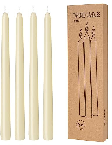 4 Pack Ivory Taper Candles - Taper Candles 10 Inch Dripless, Smokeless & Unscented - 8 Hours Long Burning - Hand Poured Tall Candlesticks - Ideal for Weddings, Dinner Parties, and Home Decor