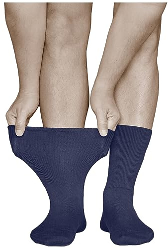 vitsocks Calzini per Diabetici Extra Larghi senza Elastico Uomo (3 PAIA) calze sanitarie piedi gonfi cotone morbido, blu marino, 42-43