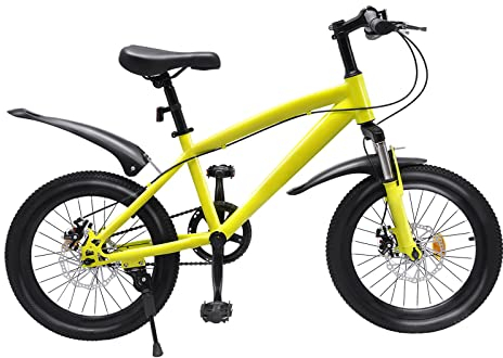18 Kinderfahrrad Jungen MäDchen Fahrrad Stil Kinder Freestyle Jungenfahrrad Unisex Kinderrad Rad Mountainbike Bike Mit Sortierbeutel Pumpe KinderfahrräDer Reifenpump MTB Chutzblech (Gelb)
