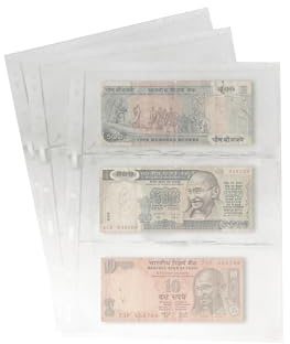 PCCB MINGT 10 Pcs Standard 9-Hole Album Pages (Transparent, 3 Pockets) | Single-Sided Pocket PET Refill Sleeves for Banknotes, Stamps & Currency Collection Binders