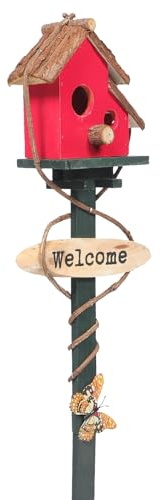 Whimsical Birdhouse Garden Stakes: Metal Pole Wooden Birdhouse Stand Yard Bird House Garden Stake Decor on Stand Outdoor Bird Decor Bird Home The Bird's Nest Lawn