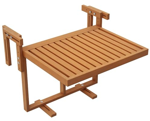 Outsunny Table de Balcon Suspendue à Lattes en Bois Pliable Plateau rectangulaire Hauteur réglable dim. 68L x 65l x 40,5-55H cm Naturel