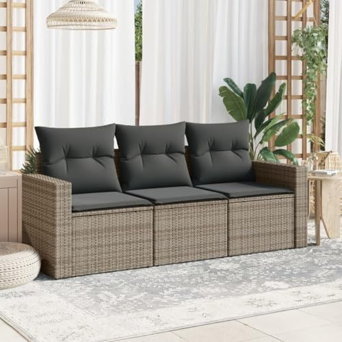 Gecheer Set Divano,3 pz,da Giardino,Esterno,Patio,Terrazzo,con 3 Posti,in Polyrattan,Grigio,con Cuscini Grigio,Divano 3 Posti da Giardino da Esterno,Divano Modulare,Salotto da Giardino,da Esterno