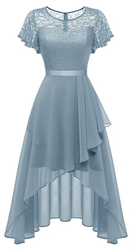 Wedtrend Aftonklänning dam, elegant cocktailklänning, hög/låg, balklänning med spets, A-linje, för bröllop, kort klänning, festlig, mullvadsklänning