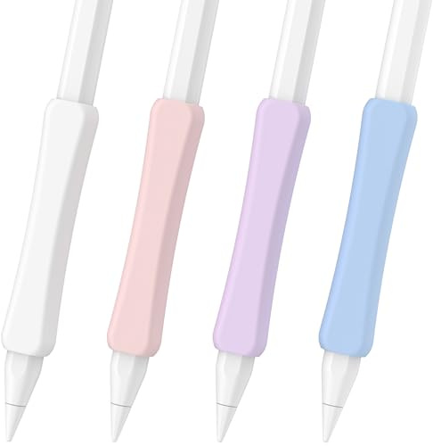 FAFALITHIC 4 Pack Silicone Grip Compatible with Apple Pencil 2nd Generation, Apple Pencil USB-C & Apple Pencil Pro Ergonomic iPencil Grip (White/Purple/Pink/Blue)