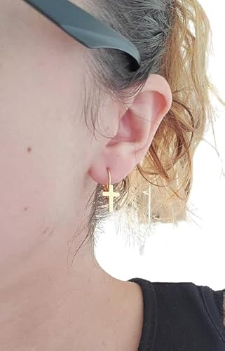 Boucles d'oreilles croix dormeuses acier inoxydable or/argent femme fait main cadeau anniversaire, noel, croix chrétienne (Or)