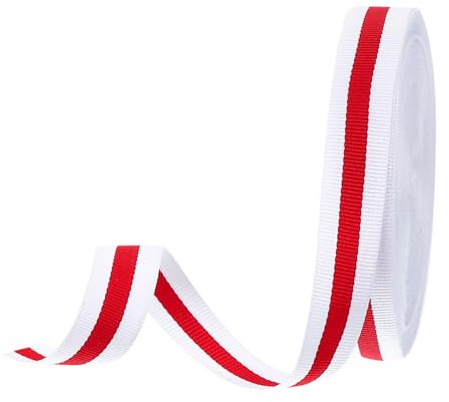 PATIKIL 6/8 Blanc Rouge Ruban Gros-Grain Rayé, 25 Yard Ruban en Tissu Polyester à Rayures Double Face pour Emballage Cadeau, Fabrication de Nœuds, Vêtements, Décorations de Noël