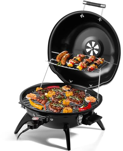 CUSIMAX Elektrogrill Tischgrill, für Innen- & Außennutzung, Balkon, Garten & Küche, 1600W Tragbarer Elektro-Tischgrill mit Deckel und Regulierbare Temperatur, Antihaftbeschichtung