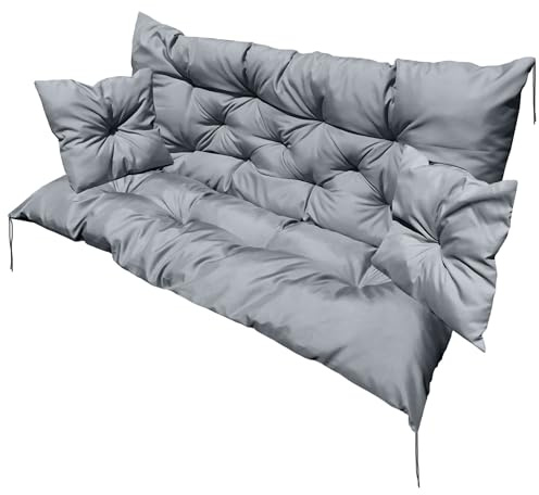 EDANTI Coussins d'assise pour balancelle hollywoodienne - Imperméables - Avec 2 coussins plus petits - Gris - 150 x 60 x 50 cm