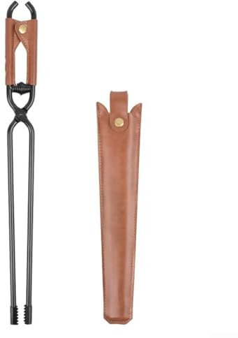 Pinzas para chimenea, 55/44 cm, pinzas de carbón resistentes con cubierta de almacenamiento de cuero para chimenea interior, fogata, parrilla, camping (44 cm)