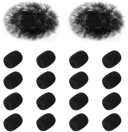 Wind Muff 2 Pack Lapel Microphone Windscreen, 2 Packs Furry Microphone Windscreen Mic Windshield for DJI Mic with 12 Pcs Headset Microphone Covers Foam
