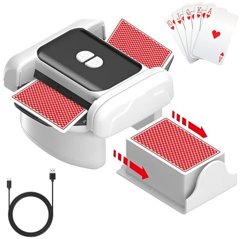 KBIBCK Automatisk kortblandare, kortblandare, elektrisk för 1–2 däck, uppladdningsbar kortblandare med bil och manuellt läge med 2000 mAh batteri för poker UNO Blackjack Texas Hold'em (vit-2)