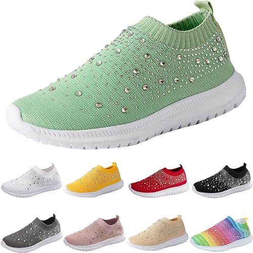 Baskets pailletées pour femme, chaussures de sport, sans lacets, en maille respirante, chaussures de course, chaussures de loisirs, chaussures confortables à enfiler, chaussures de course sur route
