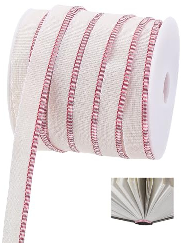 PH PandaHall Bandeaux de Reliure 22.8m Bandes D'Extrémité de Reliure Tissu de Reliure Cerise Décoration Ruban de Réparation pour la Réparation des Livres Fournitures de Artisanat Largeur 13mm