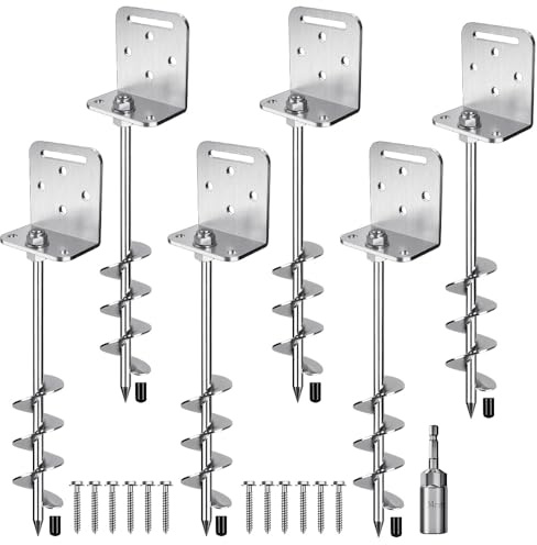 Insaga 18'' Ground Anchors Screw in 10mm Solid Steel with L Bracket, for Trampoline Mobile Home Swing Set Shed Carport Tent Stakes Earth Anchor Tree, 2 Helix Blade & Chrome Plated Finish, 6Pcs