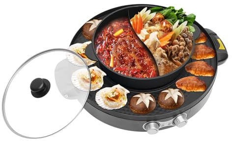 Hot Pot con grill, 2200 W, 220 V, elettrico, 2 in 1, griglia elettrica multifunzione con regolazione indipendente della temperatura, barbecue da tavolo con pentola di mandarino rimovibile