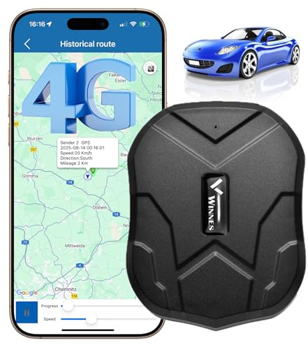 Winnes 4G GPS Tracker Localizzatore GPS per Auto con SIM Integrata Magnetico Batteria 5000mAh Impermeabile IP65 Anti-Furto,Geo-Fence, App Tracking in Tempo Reale,Basso Canone Mensile