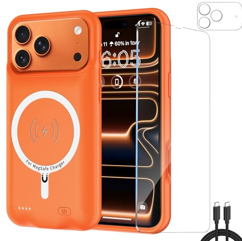Fraternize Battery Case for iPhone Air, Upgraded 12000 mAh Recargable Portable Extended Battery Pack Support Qi Wireless Charging Case Compatible with iPhone Air (Orange for iPhone 17 Pro Max)