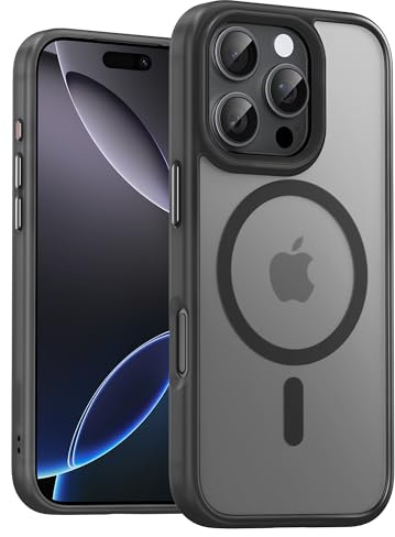 UNBREAKcable für iPhone 16 Pro Hülle für MagSafe, Vollständiger Kameraschutz, Eingebauter Magnetring, Stoßfest Kratzfest Transluzente Matt Handyhülle für iPhone 16 Pro Case 6,3 Zoll, Schwarz
