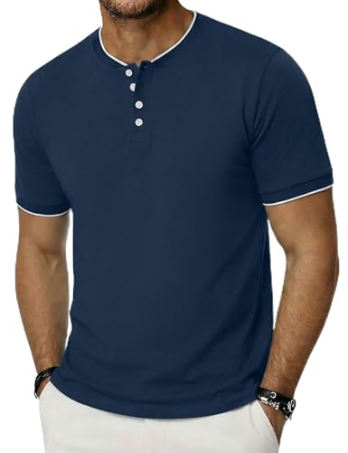 iClosam Camiseta Henley Hombre Algodón con Botones | Manga corta, corte regular, estilo versátil para negocios y ocio, tallas S a 3XL