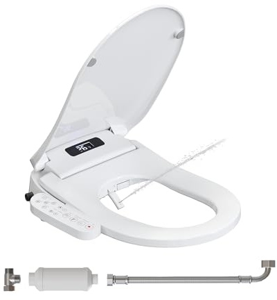 Dusch WC Sitz mit Filter, Smart Toilettensitz mit Selbstreinigende Düse, Bidet-Sitz mit Nachtlicht Warmlufttrocknung, Beheizter Toilettensitz mit Absenkautomatik, Temperatur in Mehrstufige einstellbar