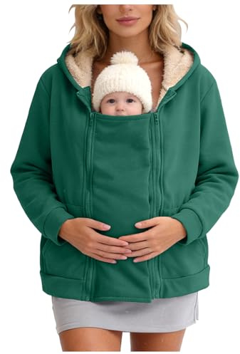 Dam 2-i-1 babybärare huvtröja fleecefodrad moderskap dubbel dragkedja amningsvänlig jacka varm vinter graviditet kappa för nyfödda spädbarn efter födseln överdimensionerad långärmad solid lös passform