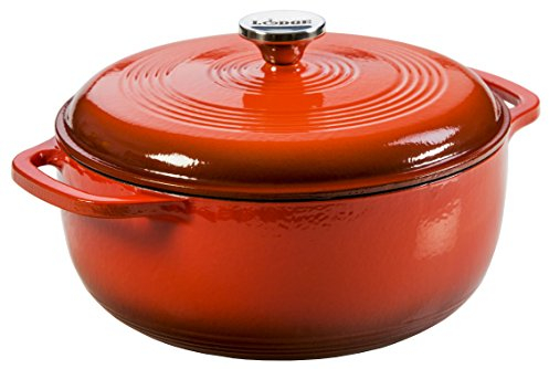 Lodge 6 Quart Enameled Cast Iron Dutch Oven with Lid – Dual Handles – Oven Safe up to 500° F or on Stovetop - Use to Marinate, Cook, Bake, Refrigerate and Serve – Poppy
