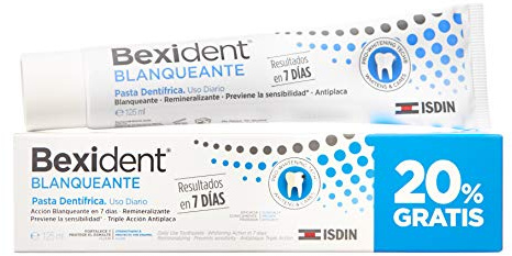 ISDIN Bexident Blanqueante Pasta dentífrica, Acción blanqueante y antimanchas con resultados en 7 días, Uso Diario, Pack ahorro 20% GRATIS, 1 x 125ml