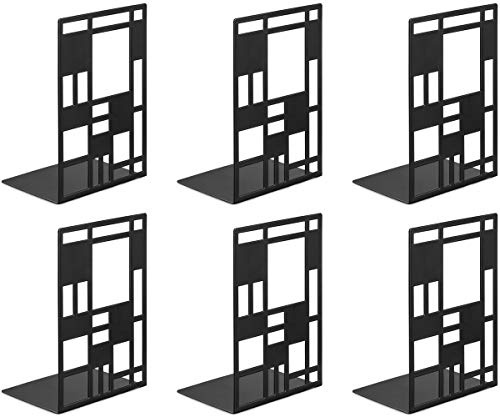 Book Ends, Bookends, Bookends Heavy Duty, Book Ends for Book Shelves, Decorative Metal Book Stopper (Black 3 Pair) for Bookworms Gifts, Abstract Desgin Book Dividers Holders Stand for Office, Library