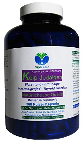 Jod NATÜRLICHE Jodquelle 360 KELP Algen Kapseln - KEINE TABLETTEN - NATURDOSIERT nicht gepresst. Lebensnotwendiges Spurenelement. Laborgeprüft. OHNE Zusatzstoffe. 27030-360