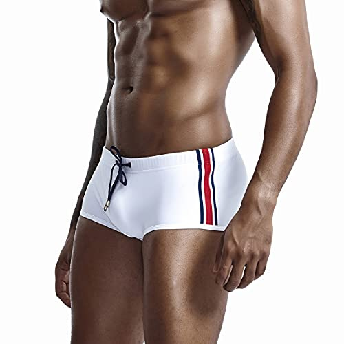 LikeJump Baddräkt för män boxare badshorts bra elasticitet för simning strand hav fritid dykning sport, N vit, L