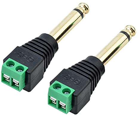 euroharry 6,35 mm teleplugg adapter – jack till 2-stifts ljudkabel terminalblock set – terminalblock 6,35 mm uttag 2-polig – skruvfäste (2, svart)