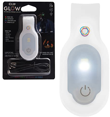 Lightsflo ClipGlow Rechargeable Night Light Nurse Nightshift Hands Free Lightweight Emergency Flashlight for Walking Running Pets Outdoors (White)