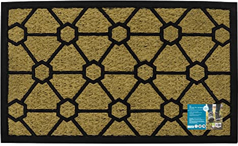 JVL Woven Coir Tuffscrape Doormat, 45x75cm, Geometric
