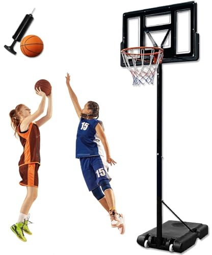 UISEBRT basketkorg inkl. basketboll pump för vuxna basketstativ bärbar med hjul justerbar höjd 230–305 cm utomhus basketring basketanläggning